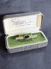 Black Onyx Oval Tie Bar 14k Gold Plated Dolan & Bullock Vintage Jewelry Art Deco