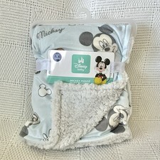 NEW Disney Baby Mickey Mouse Blue Baby Blanket Sherpa Security Lovey Plush NWT