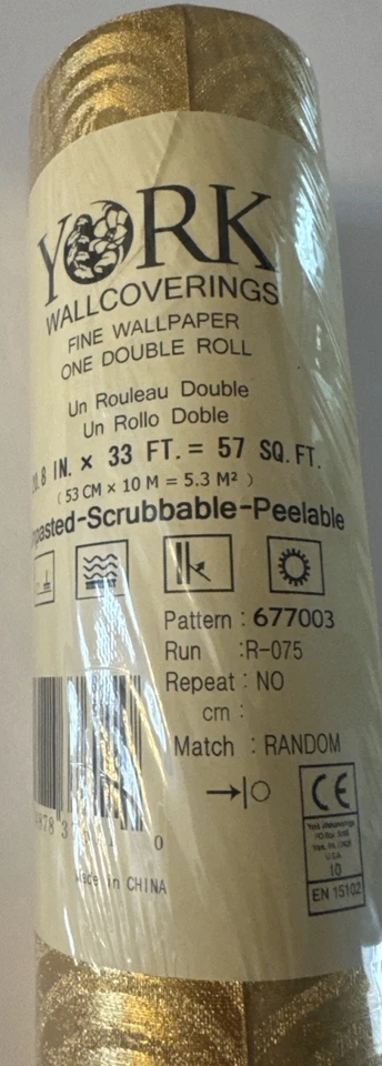 York Wallcoverings 677003 Wallpaper One Double Roll 57 Sq Ft New Gold Sealed - Image 4 of 4