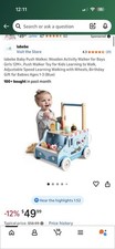 labebe Baby Push Walker, Wooden Activity Walker for Boys Girls 12M , Push Walker