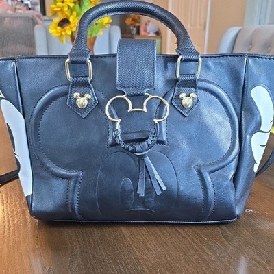 Disney Faux Leather Bioworld Mickey Mouse Satchel/Crossbody in black and white.