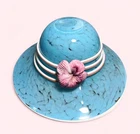 Vintage Art Blown Glass Murano Style  Beautiful Blue Hat With Flower.