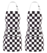 2 Pack Checkered Kitchen Apron, Black White Checkerboard Aprons for Women wit...