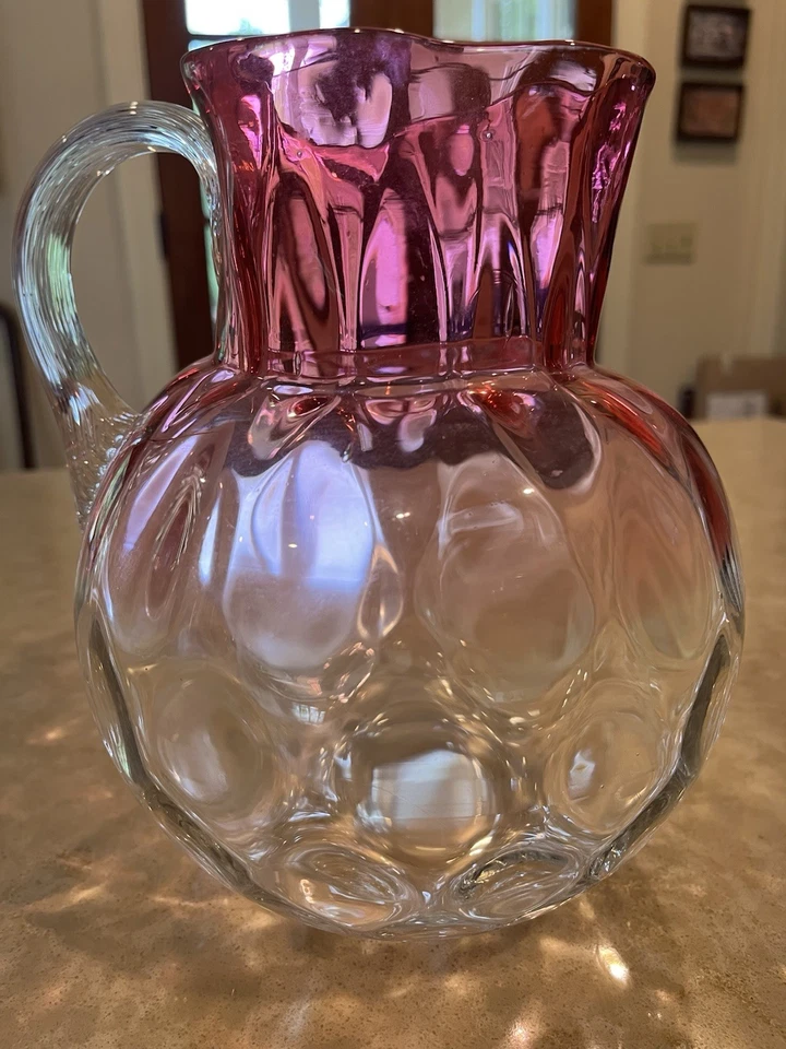 Antique Victorian Inverted Thumbprint Pitcher Rubina Glass by Phoenix Glass - Image 4 of 4