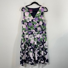 Talbots X The Oprah Magazine Purple Floral Sleeveless Fit & Flare Dress Size 14