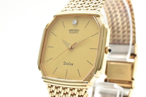 [EXC+5] Vintage 1983 Seiko Dolce 7731-5000 Gold 1P Diamond 29mm Mens Watch JAPAN