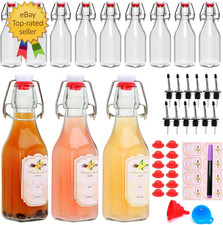 12 Pack 8 Oz Swing Top Glass Bottles with Stoppers with Flip Caps, Square Flip T