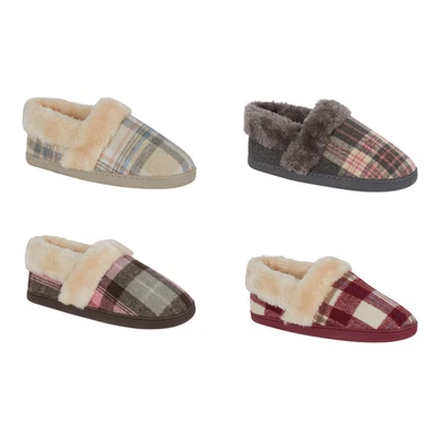 JO AND JOE Jo & Joe Ladies Memory Foam Slippers Fluffy Fur Fleece Lined Trim Slip On Mule