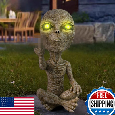 Lopoti Solar Light Alien Statues Sculpture, UFO Extraterrestrial Figurine for Ga