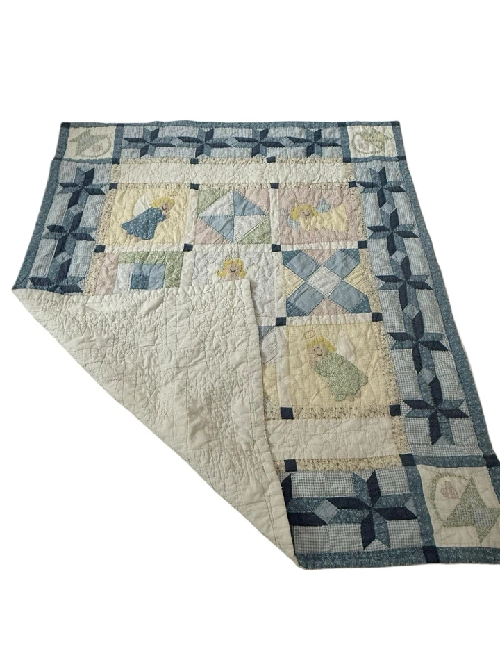 Manta edredón bebé Angels años 90 vintage hecha a mano casa de campo LEER Foto 2 de 4