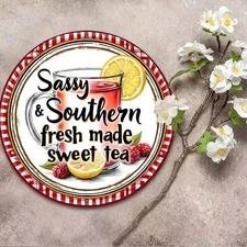 1pc Vintage Aluminum Round Sign - Victorian Style Southern Sweet Tea & Sassy Hum