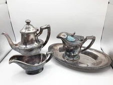 Vintage Silver Plate Teapot Missouri Pacific Railroad Creamers ~ Tray