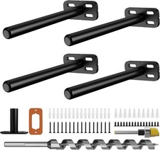 4pcs 6" Heavy Duty Metal Floating Shelf Brackets Black Decorative Support
