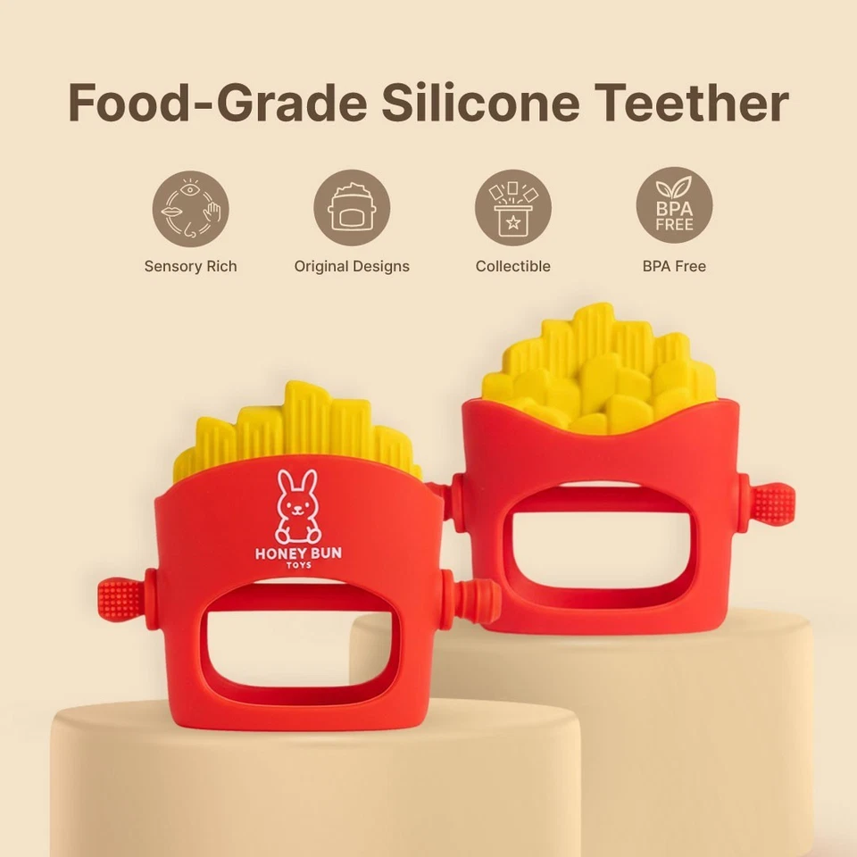 Mordedor de silicona NomNom Fries - Diseñado en EE. UU., Diseñado por papá, Libre de BPA Foto 4 de 4