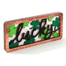 St. Patrick's Day Wooden Signs Table Signs Vintage Shamrock Lucky Clover Wood Ta