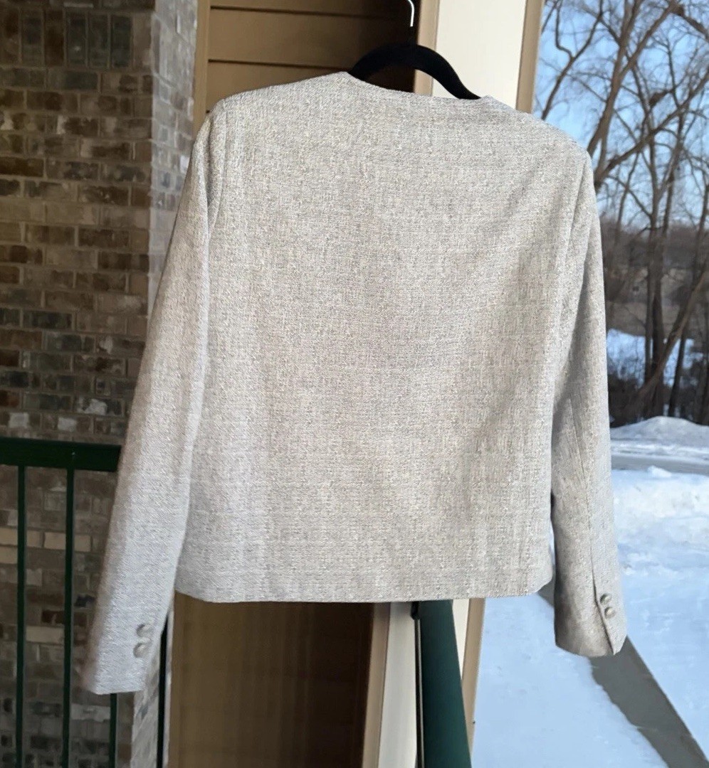 To My Lovers Gray Tweed Cropped Jacket Gold Buttons Size M NWT $190 Office Work image 3