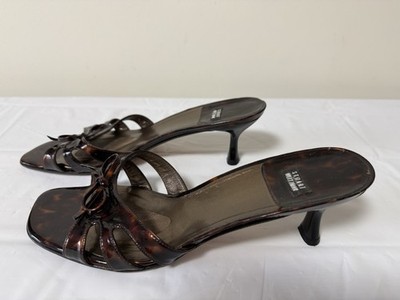 STUART WEITZMAN LEOPARD TORTOISE PATENT BOW TIE OPEN TOE KITTEN HEEL SANDAL 9