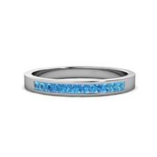 Swiss Blue Topaz Princess Cut 2.00mm Eternity Ring 925 Sterling Silver