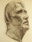 Portrait d'homme anonyme dessin fusain vers 1900 étude 64cm
