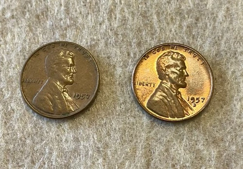 1957 P D Lincoln Wheat Cent 2 Coin Set Lot 1 FREE SHIPPING