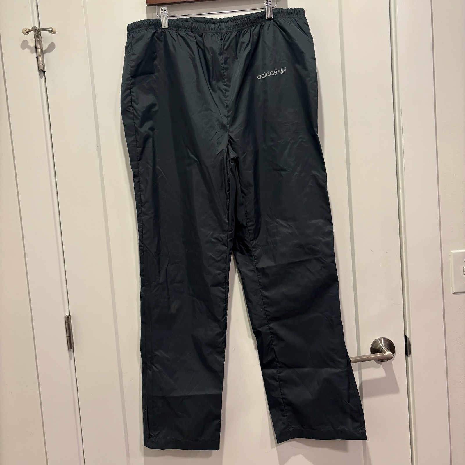 Vintage 80s Adidas Originals Black Nylon Windbreaker Track Pants Mens L Trefoil