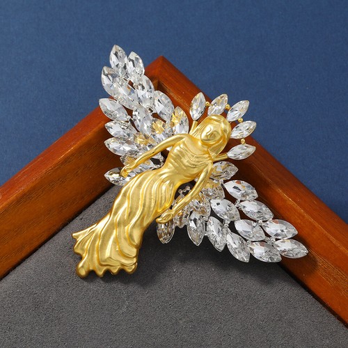 Matte Gold Angel Brooch Women Fashion Rhinestone Coat Pin Vintage Accessories - Picture 3 of 6