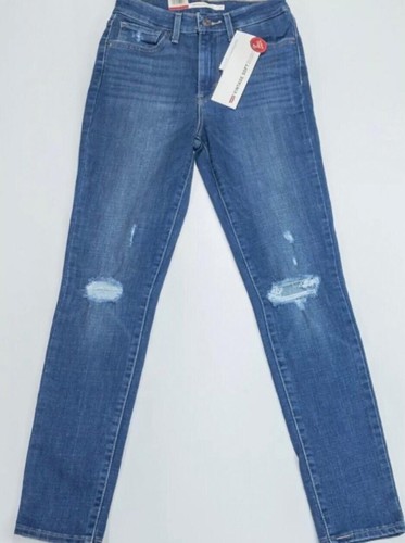 Levi’s Ladies 721 High Rise Ankle Skinny Blue Ripped Jeans - Picture 2 of 10