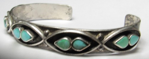 Native American Zuni Turquoise 10 Stone Row Sterling Silver Bracelet Cuff - Picture 18 of 24