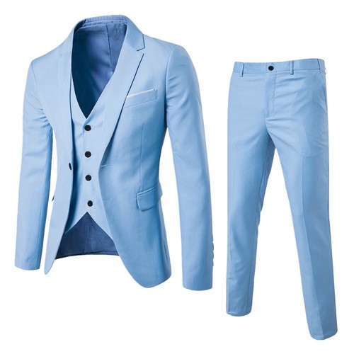 Jacket Vest & Pants Men Suit Slim 3-Piece Set Blazer Business Wedding Party Suit - Picture 9 of 22