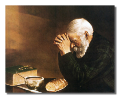 Daily Bread Man Praying Dinner Table Wall Picture Art Print