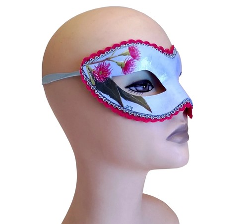 Red Gum Flowers Blue Masquerade Mask – Hand-Painted Paper-Mâché Venetian Masque - Picture 4 of 9