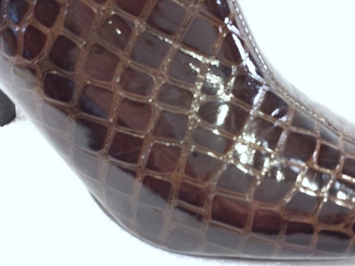 BOSTON DESIGN STUDIO Size 8 Ankle Bootie Faux Reptile Cone Heel Brown Zip Boho - Picture 4 of 13