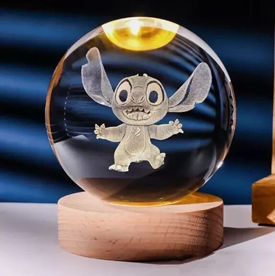 3D Stitch Crystal Ball (2 Variants) Night Light with Wooden Base Gift