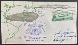 1933 Akron OH USA LZ 127 Graf Zeppelin cover To Century Of Progress Exhi Sc#C18