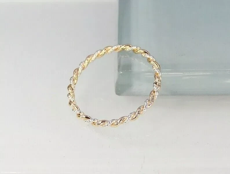 Gold and Silver Twist Ring 14K Gold Plated & Sterling Silver Stack Women Ring - Image 2 of 4