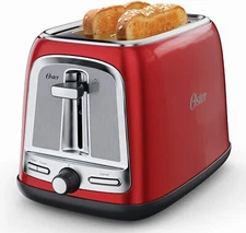 Oster 2-Slice Toaster Candy Apple Red Advanced Toast Tech for Bread & Bagels