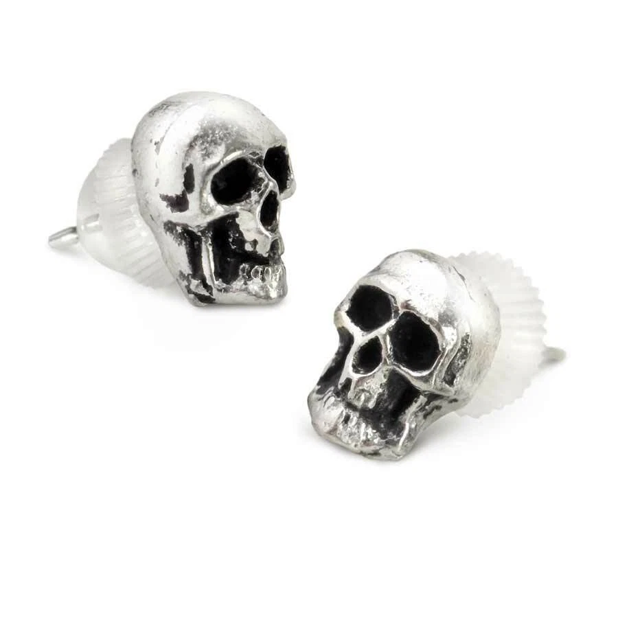 Par de aretes de calaveras de muerte góticas de alquimia postes de acero oleada punk gótico E76 Foto 2 de 3