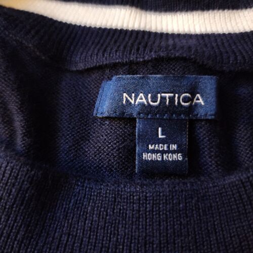 Nautica Women's Sweater Navy Blue Size Large Pullover White Trim Soft - Picture 3 of 6