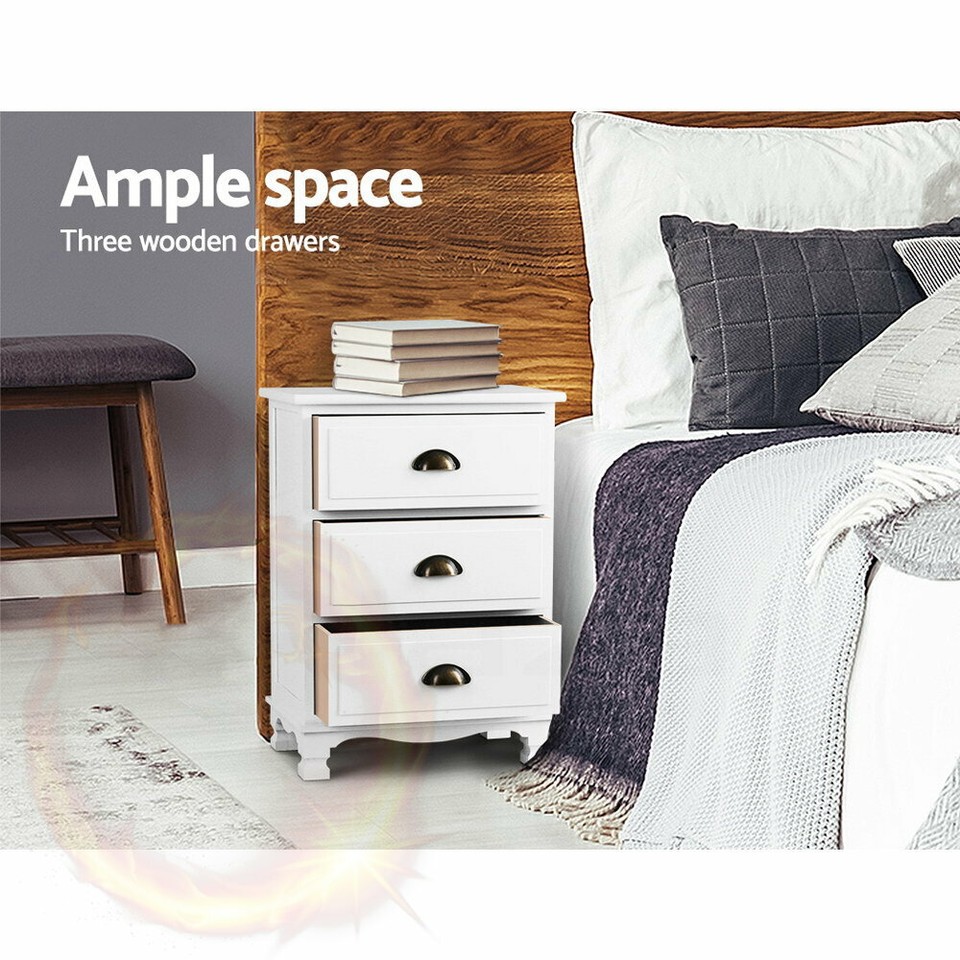 Artiss Vintage Bedside Table Chest Storage Nightstand White eBay