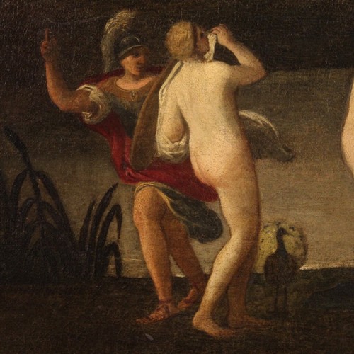 Antico quadro giudizio di Paride dipinto mitologico olio su tela XVII secolo - Foto 5 di 12