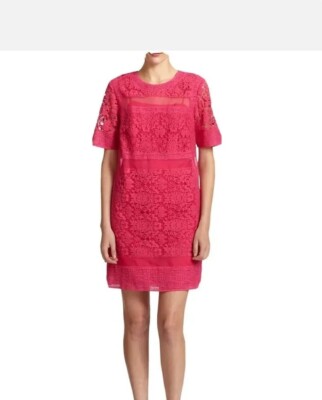 Rebecca Taylor Silk Sheer-Striped Lace Mesh Dress Pink Silk Size 8 orig.  $495 | eBay