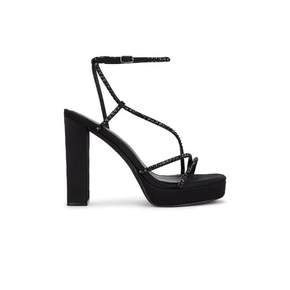 Jeffrey Campbell Aperitivo Sandals in Black Satin 7 with Box Womens High Heels