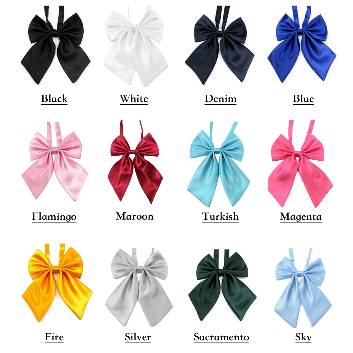 Ladies Adjustable Pre tied Bowtie Solid Color Bow Ties for Women