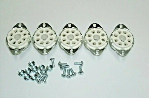 CERAMIC tube sockets OCTAL 8 pin BOTTOM MOUNT, thick version, W/ hardware set/5