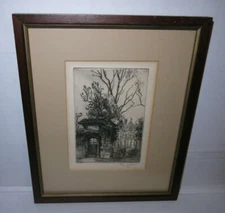 Original Eugene Veder (1876-1936) Etching Framed and Signed Cemetery Print