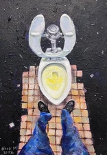 Toilet True Story- 5x7 inch painting- artist Nick Mears