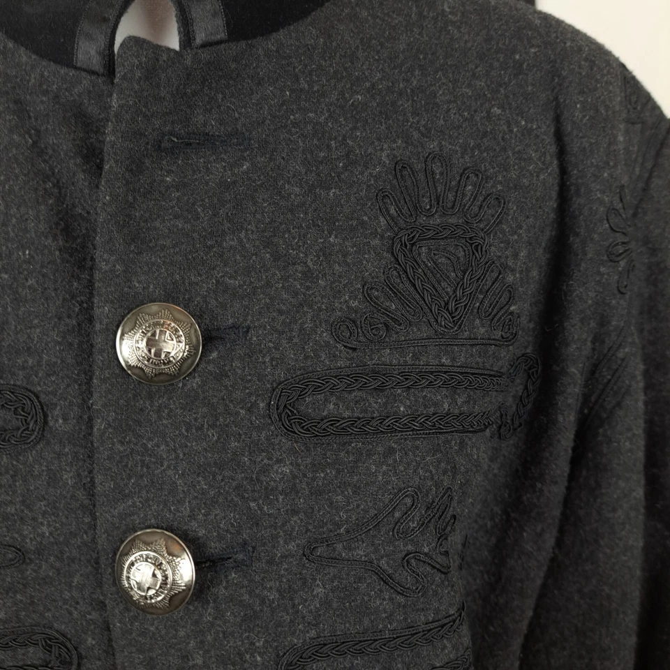 Vtg Cambridge Dry Goods Wool Blend Skirt Suit Size 10 Gray Military Velvet Trim - Image 3 of 4