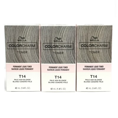 (3 PACK) Wella Color Charm Liquid Toner T14 - Pale Ash Blonde, 1.42 oz