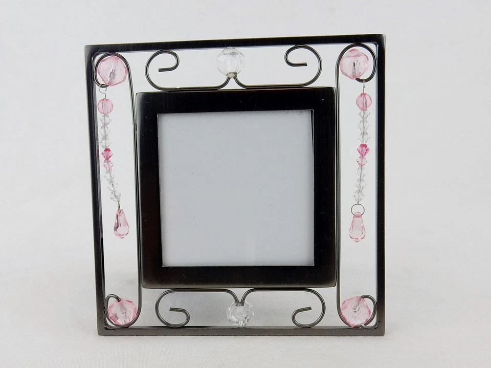 Moldura, metal, arame e miçangas, janela para fotos 3x3, coleção Cassiani #7524 - Imagem 3 de 4