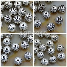Tibetan Silver Carved Hollow Round Metal Connector Round Charm Beads Findings